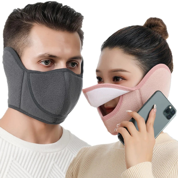 Halbmaske für den Winter, Radfahren, Camping, Ski-Gesichtsmaske aus Polarfleece, warme Maske, Ohrenschützer, offene, atmungsaktive Maske, winddichter Nackenwärmer